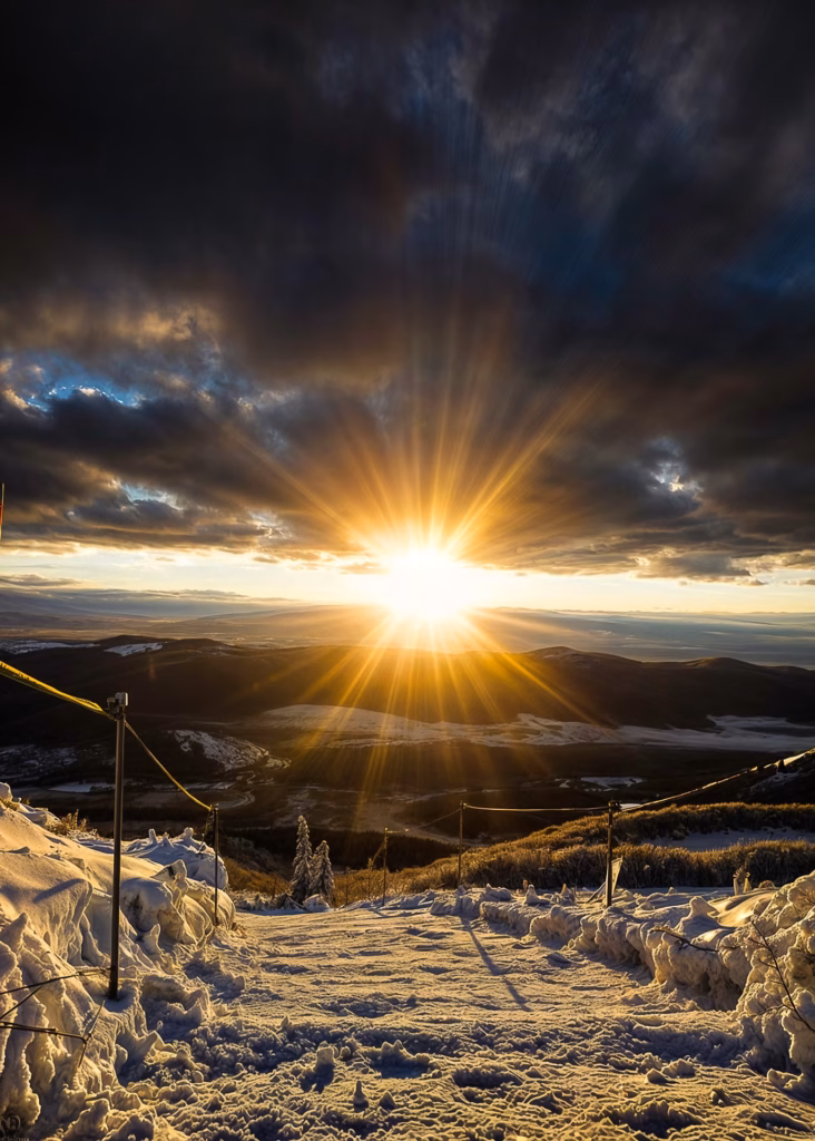 Bieszczady przełęcz pod Tarnicą zachód slonca zima